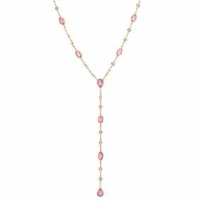 14K Gold Pink Sapphire & Diamond Y Necklace