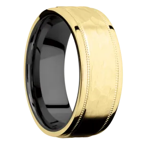 14K Yellow Gold with Hammer , Polish Finish and Zirconium