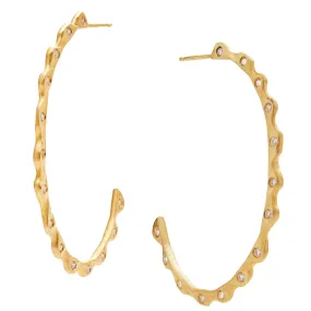 18K Yellow Gold Scalloped Diamond Hoop Earrings