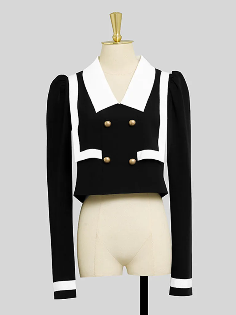 2PS Black Sailor Long Sleeve Top With High Waist Wide Leg Pants Suit