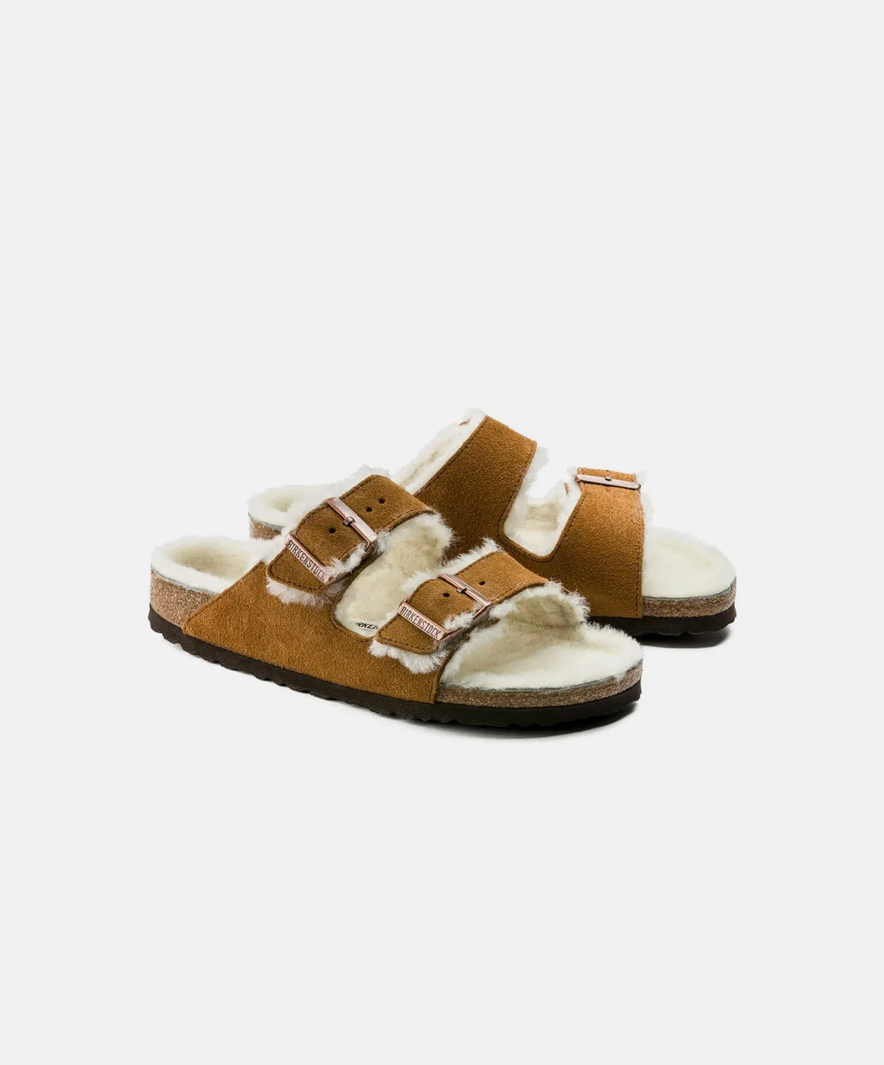 Birkenstock Arizona Suede Leather Shearling Mink Sandals