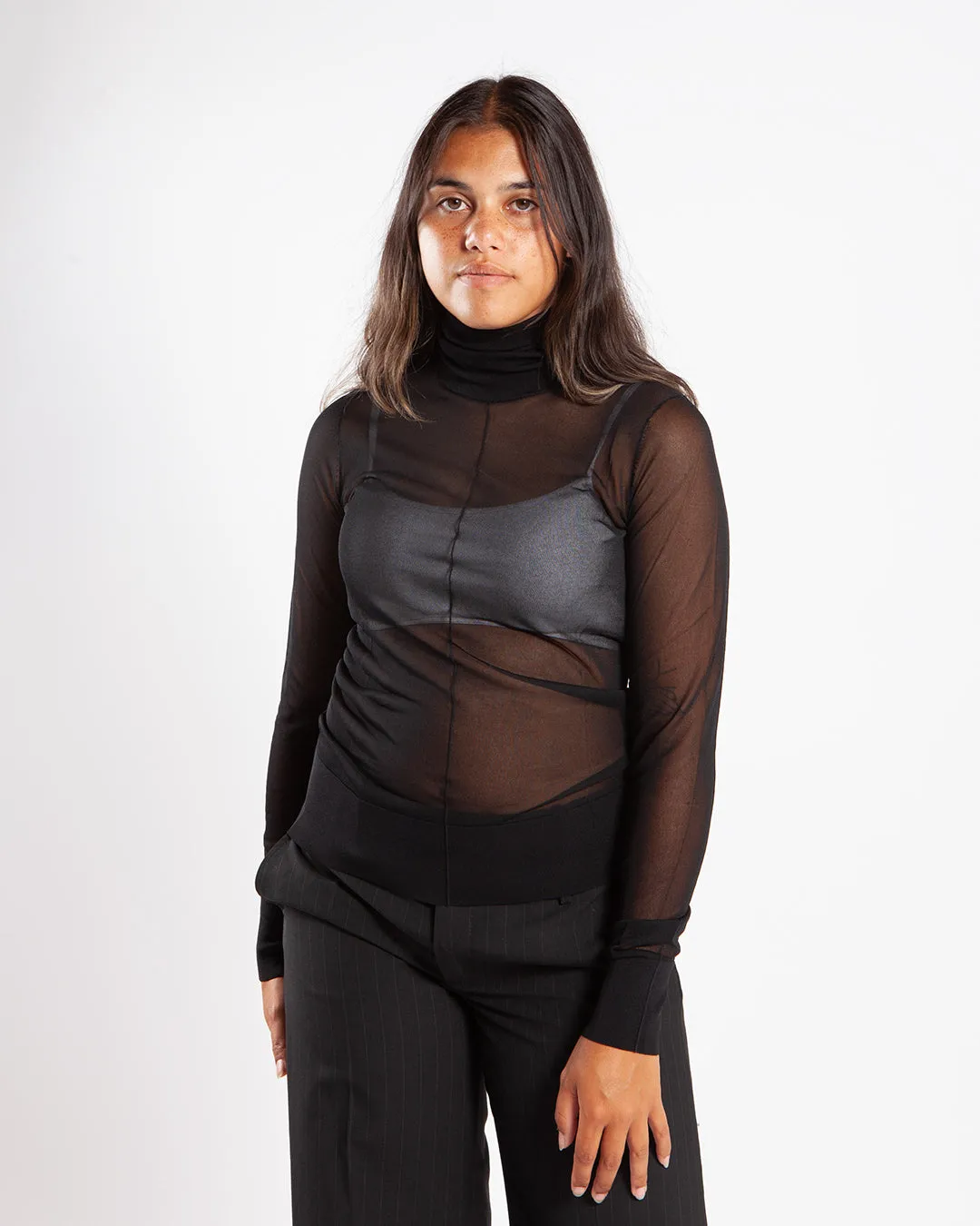 Calvin Klein Sheer Roll Neck Sweater Black