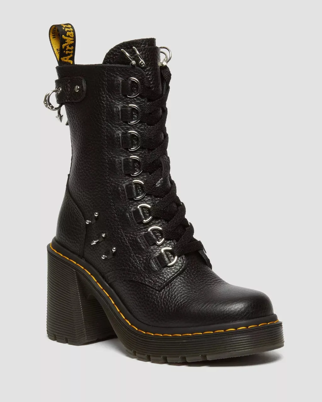 Chesney Piercing Leather Flared Heel Lace Up Boots