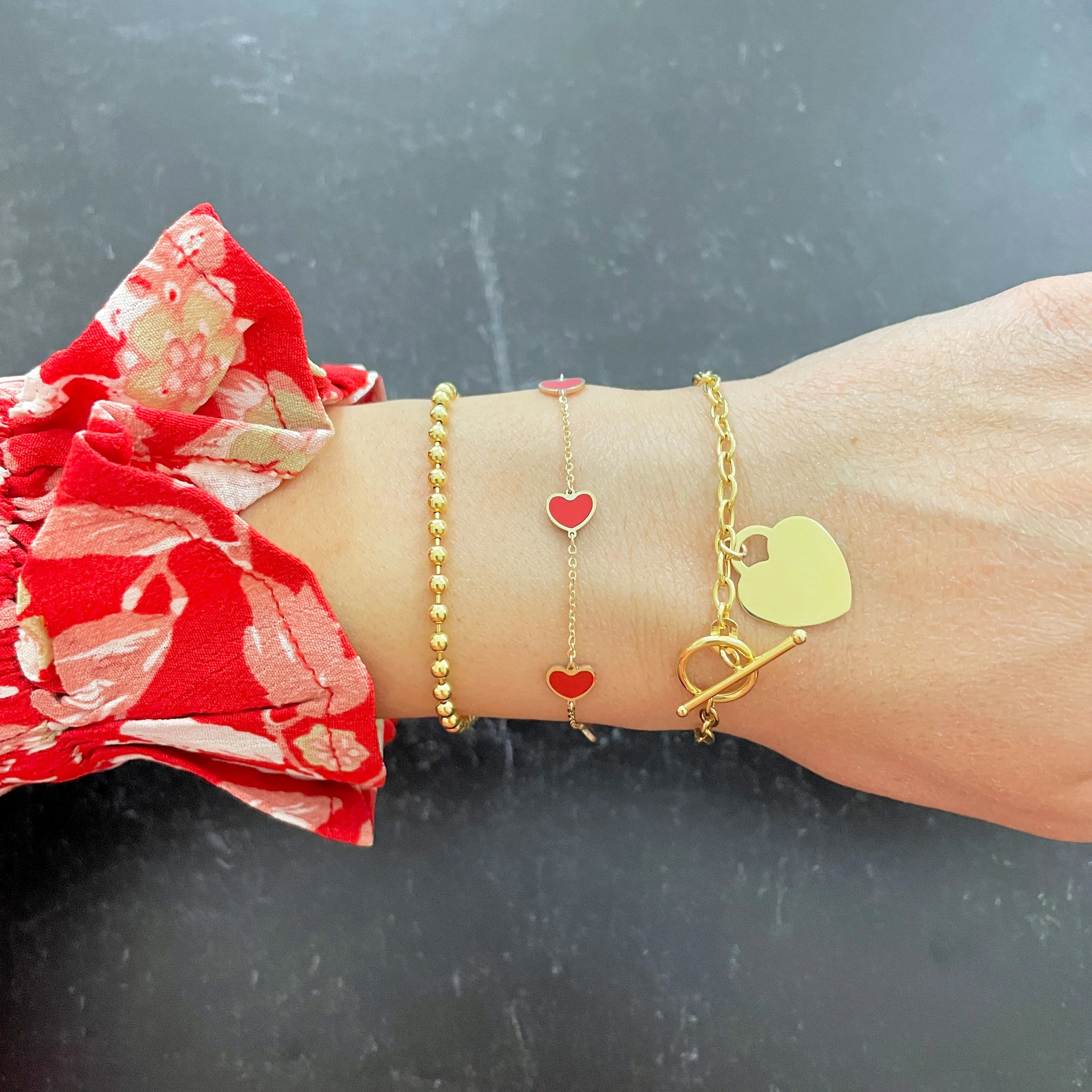 Coral Heart Station Bracelet