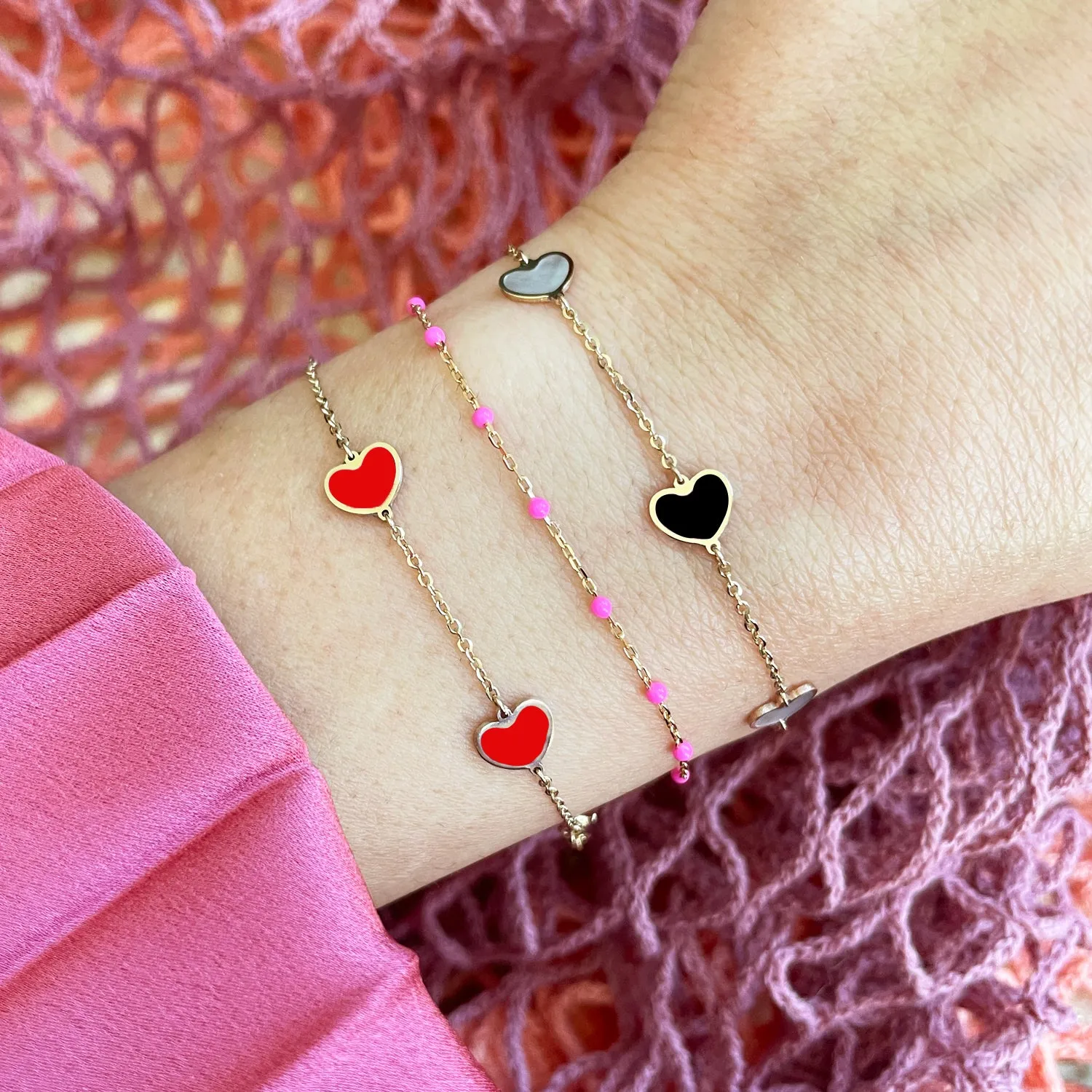 Coral Heart Station Bracelet