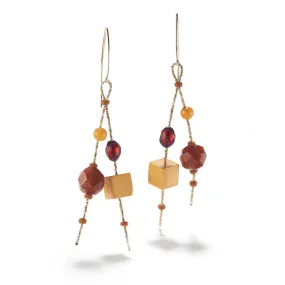 Cube, Brown and Cherry Amber Bakelite Earrings