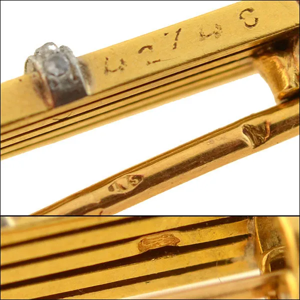 Edwardian French 18kt Sapphire   Diamond Bar Pin