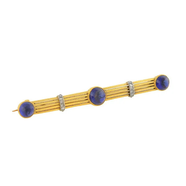 Edwardian French 18kt Sapphire   Diamond Bar Pin