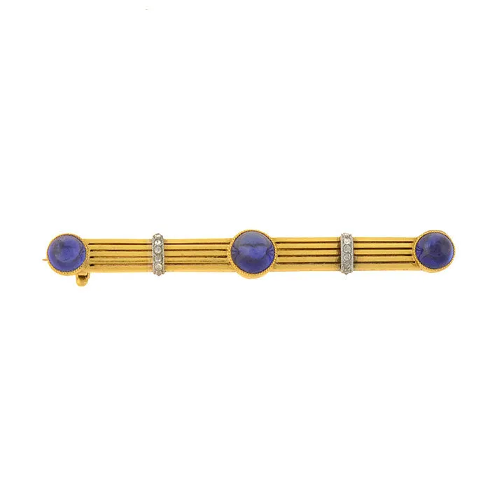 Edwardian French 18kt Sapphire   Diamond Bar Pin