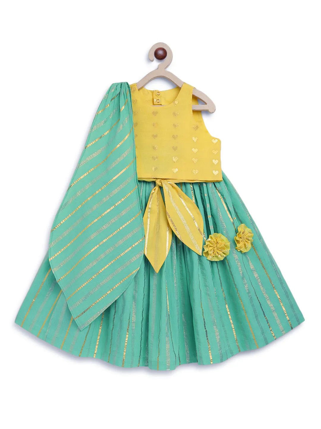 Girl Pure Cotton Sleeveless Lehenga Set - Yellow