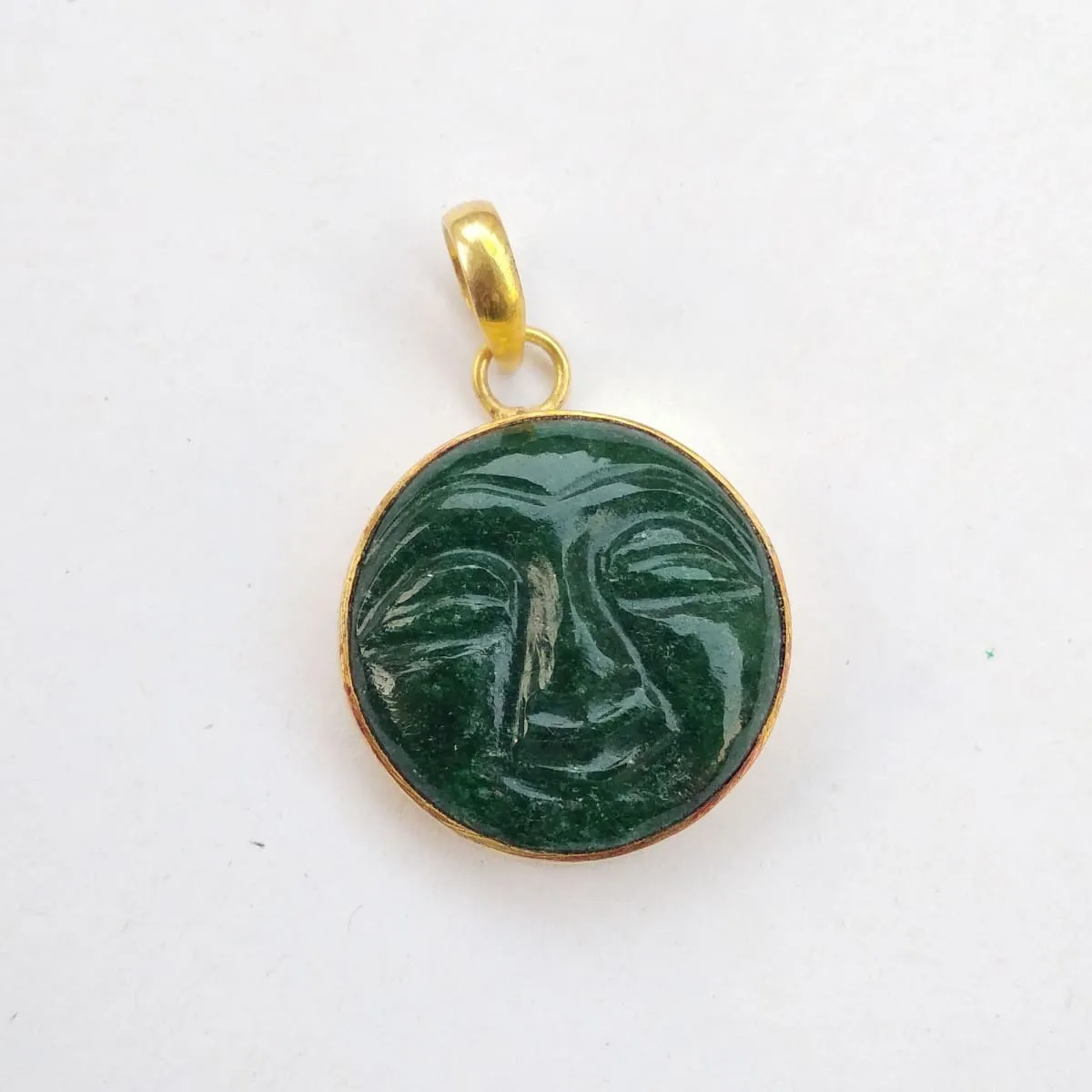 Green Aventurine Moon Face Designer Pendant Made 18k Gold Plated