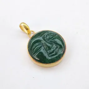 Green Aventurine Moon Face Designer Pendant Made 18k Gold Plated