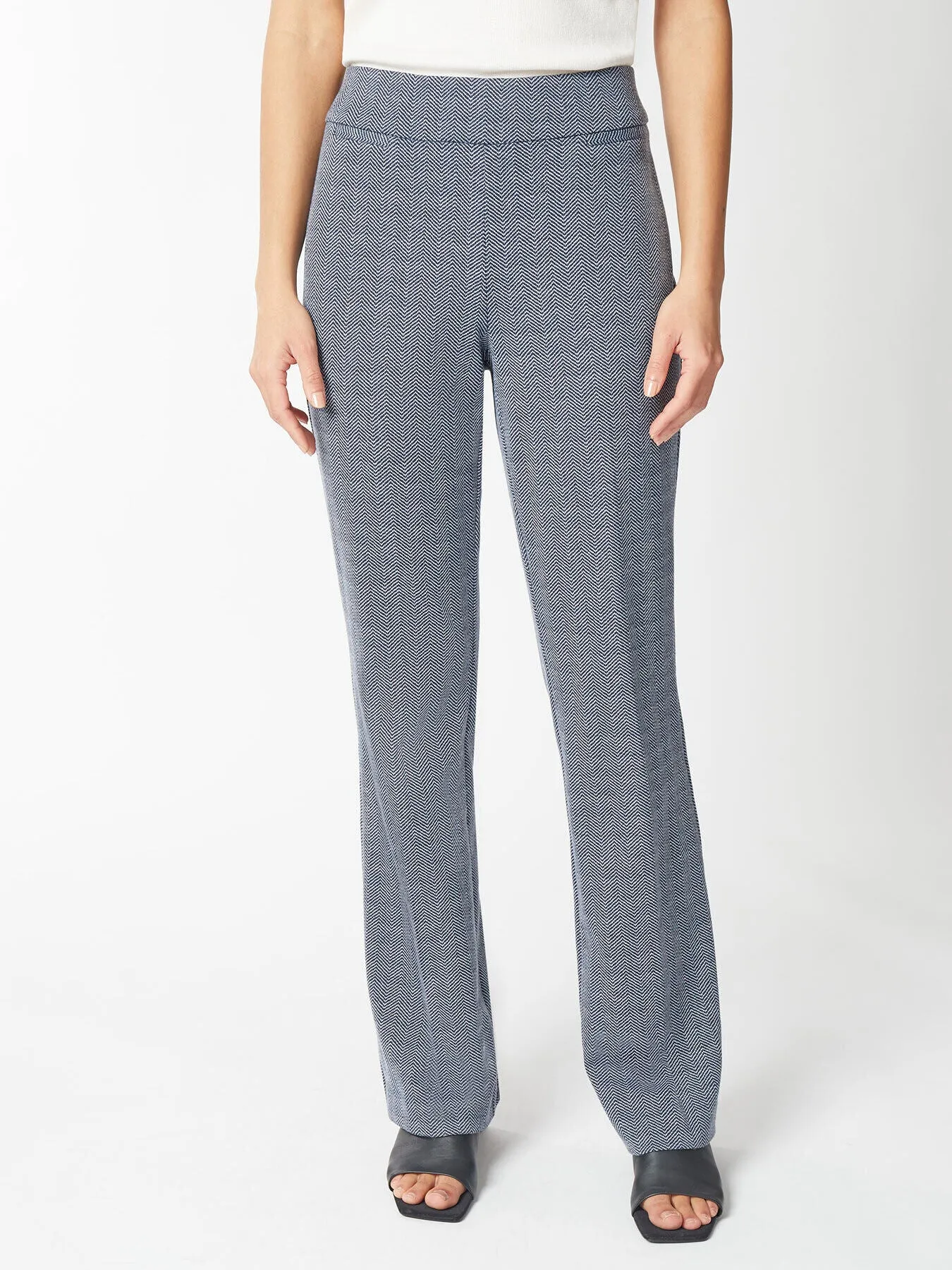 Herringbone Pull-On Boot-Leg Pants