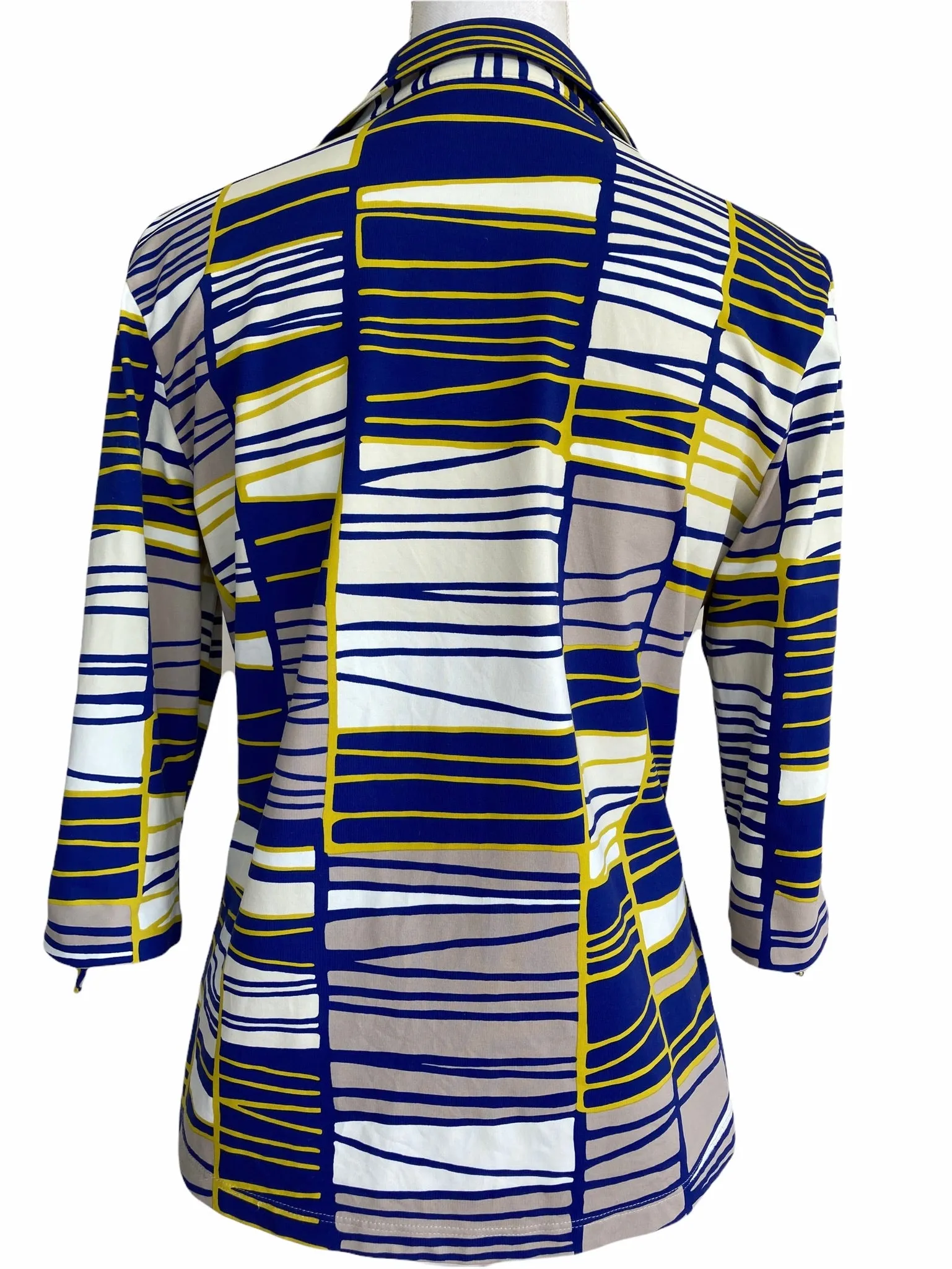 J. McLaughlin Blue and Yellow Pattern Shirt, M