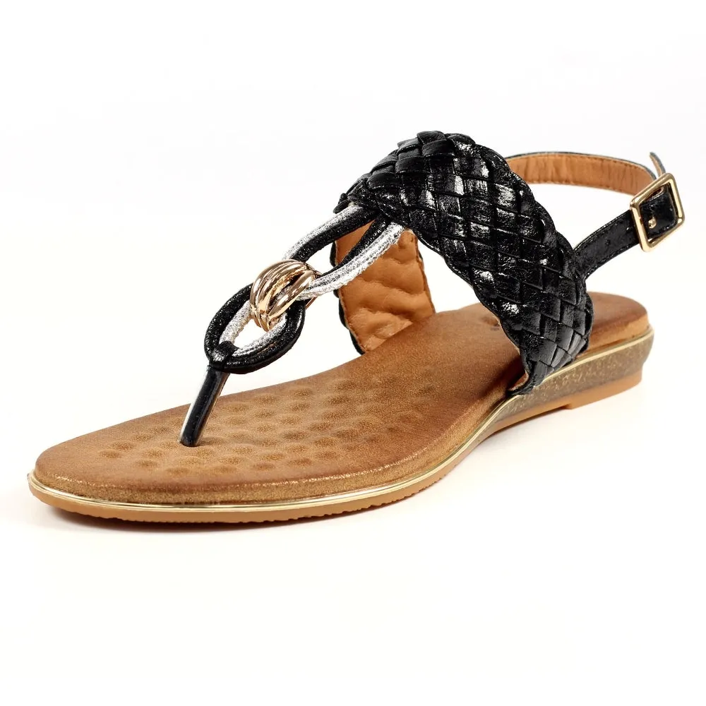 Ladies Lunar T Bar Black Sandal Dawley Toe Post Soft sale