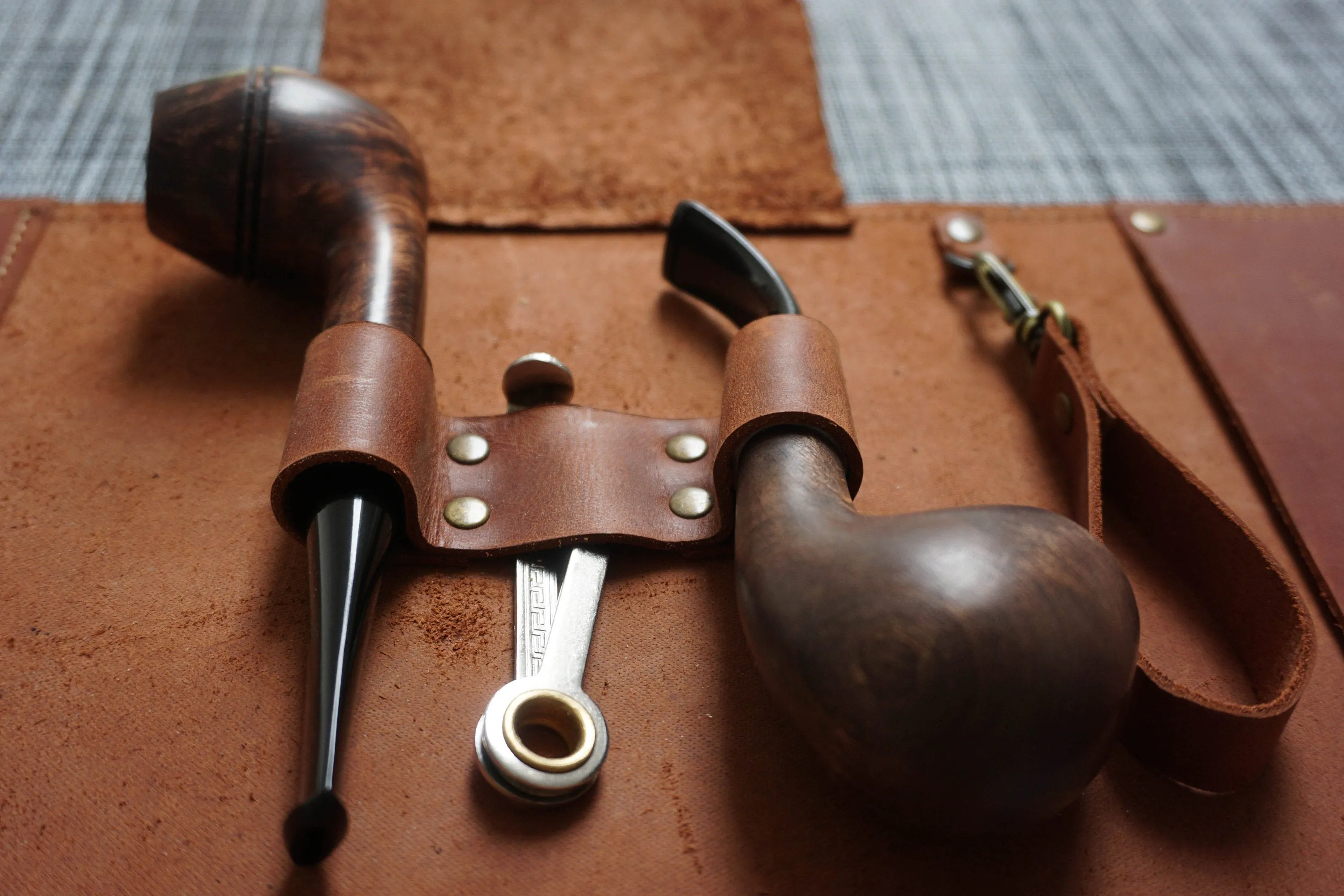 Leather Pipe Roll | Tobacco Pouch Roll for 2-3 pipes