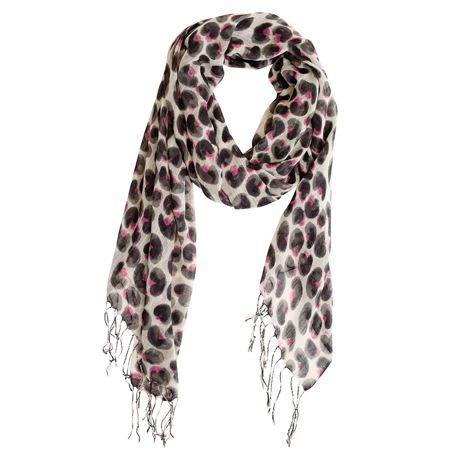 Leopard Pink Featherweight Tassel Lux Scarf