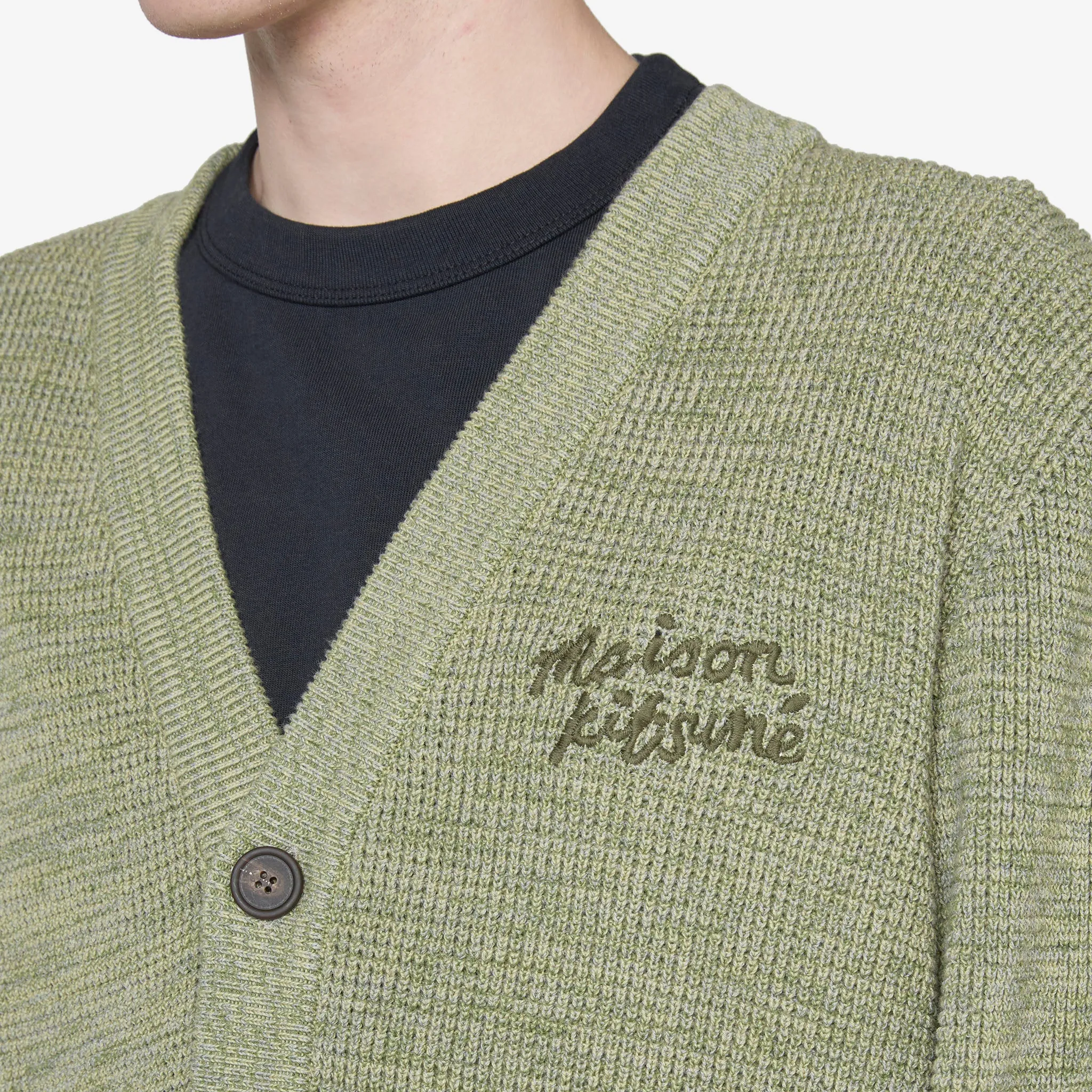 Maison Kitsuné Handwriting Comfort Cardigan Khaki Green Melange