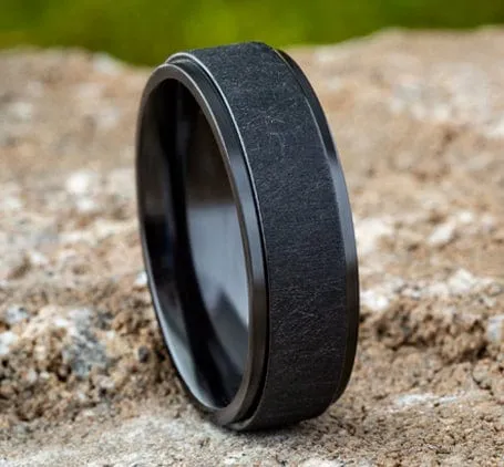 Men's Wedding Band, 7MM Black Titanium, Comfort Fit