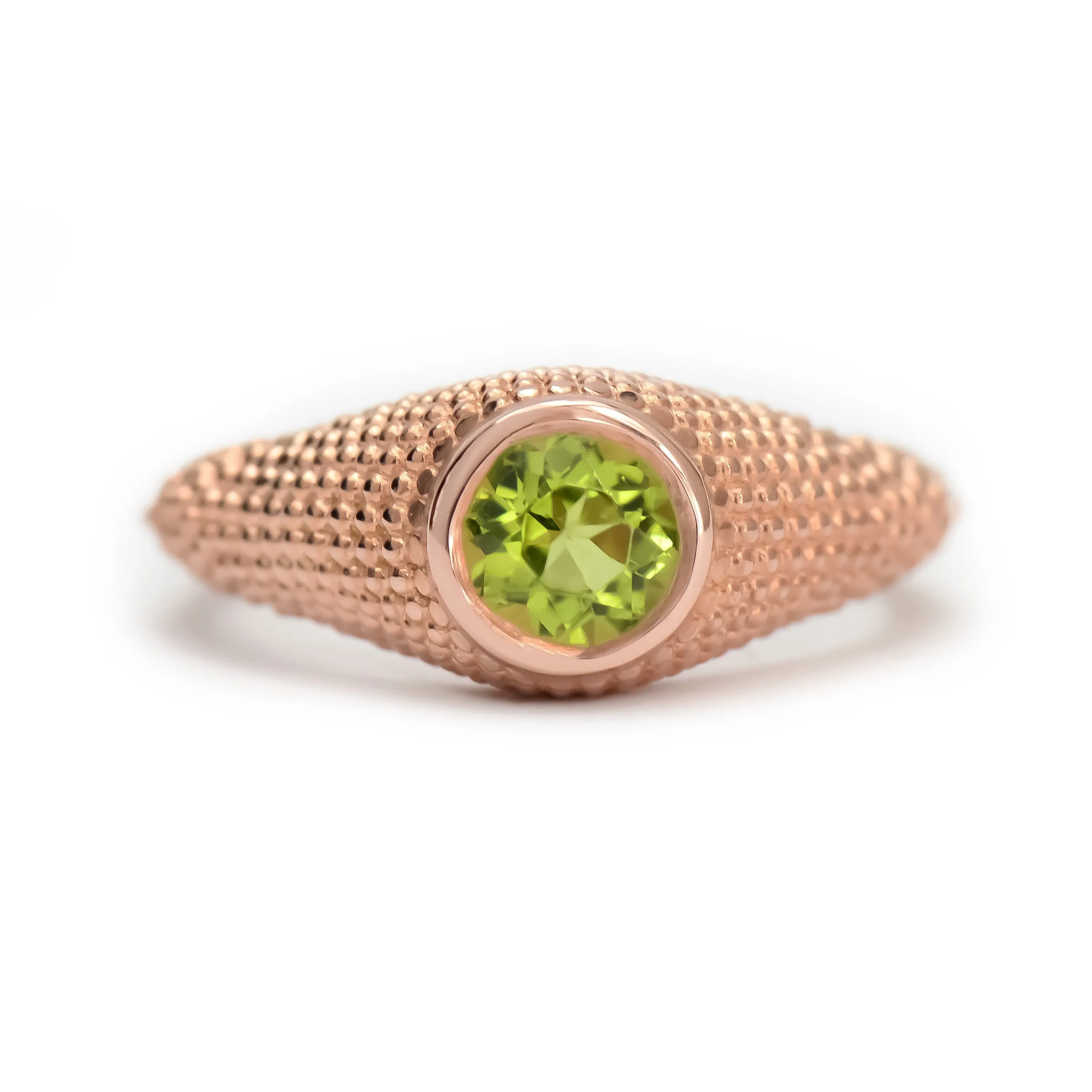 Nubia Round Peridot Rose Gold Ring Size 7US