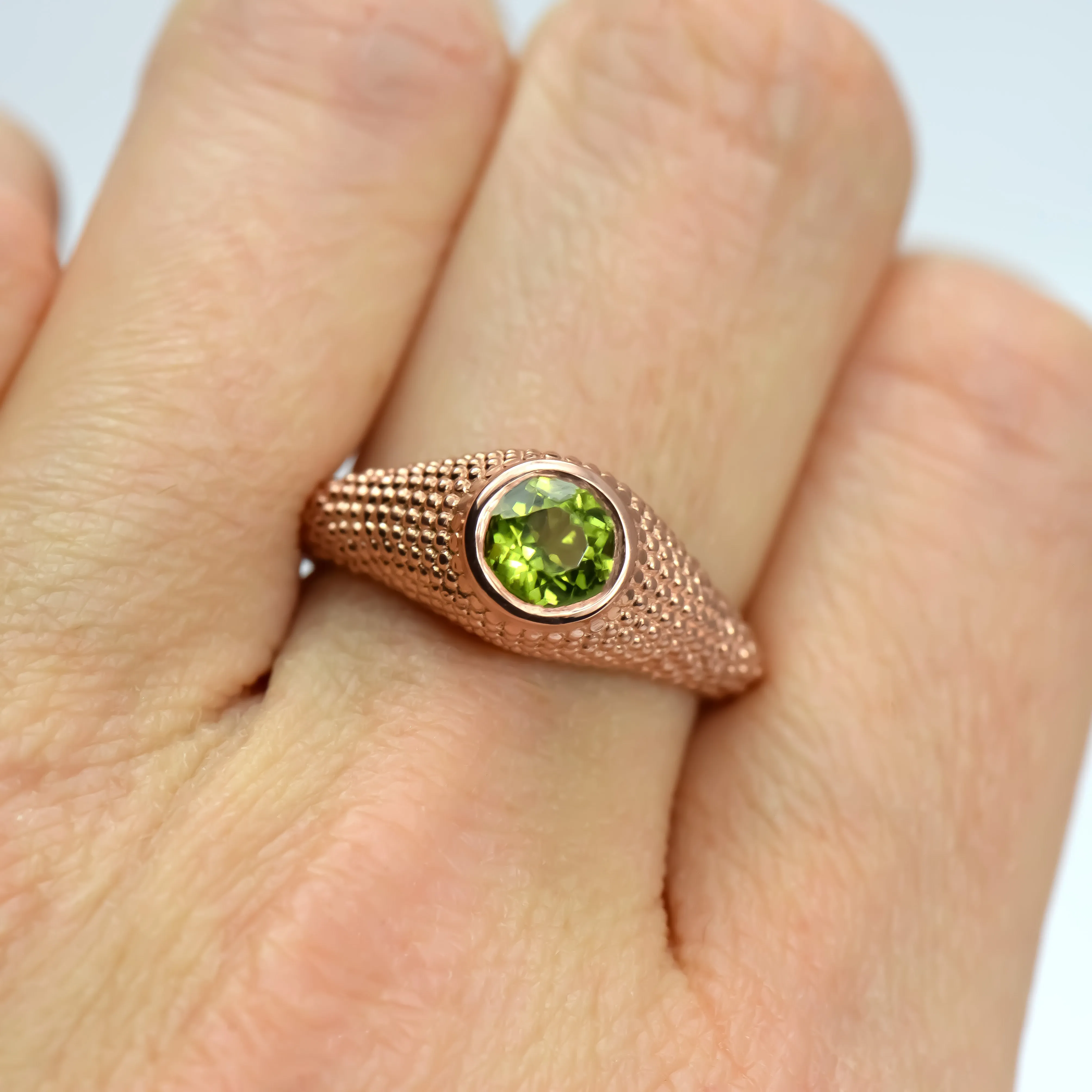 Nubia Round Peridot Rose Gold Ring Size 7US