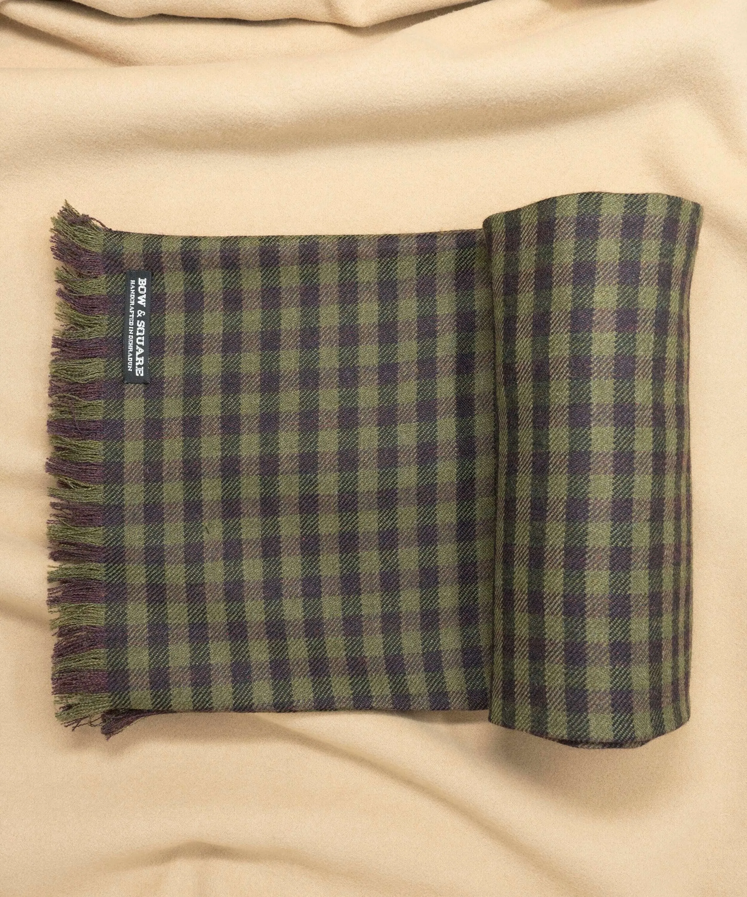 Olive Green & Wine Plaid Tweed Scarf