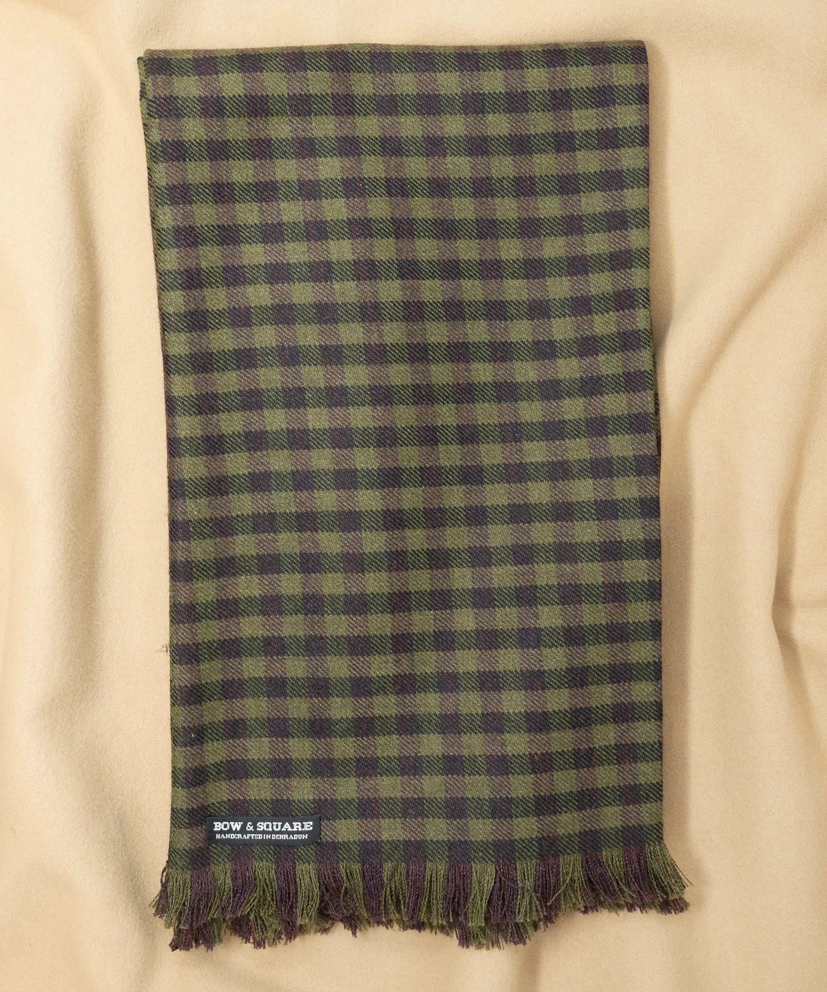 Olive Green & Wine Plaid Tweed Scarf