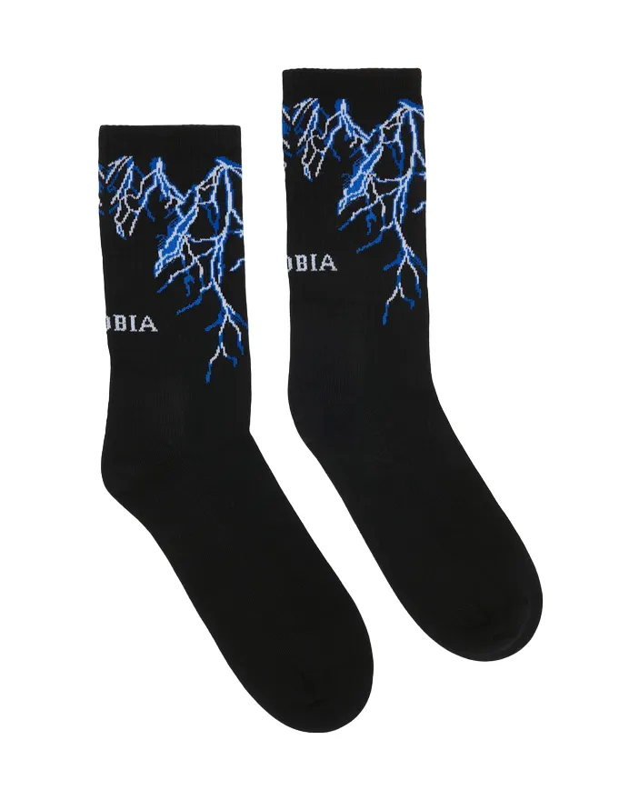 Phobia Black stocking with blue lightning PHA00054CZ one size 