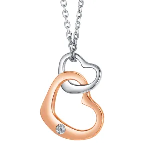 Rose-Tone Sterling Silver Interlocking Hearts Pendant