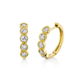 SLOANE STREET 18K YELLOW GOLD 15MM DIAMOND BUBBLE STRIE HOOP EARRINGS 0.61CTW