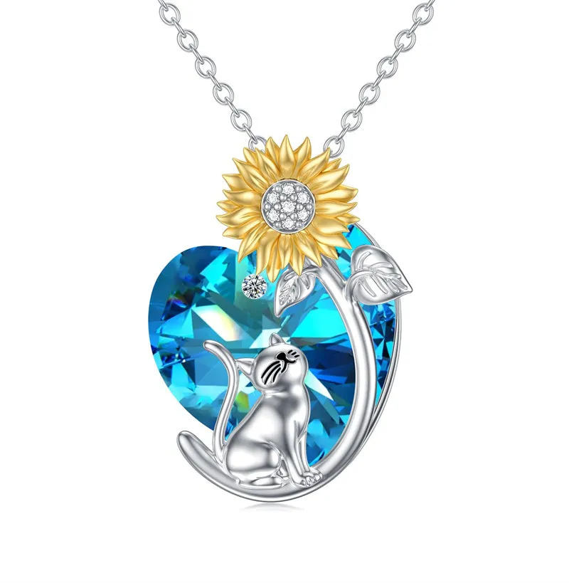 Sterling Silver Birthstone Cat Necklace Crystal Dog Necklace for Women Birthday Mothers Day Jewelry Gifts