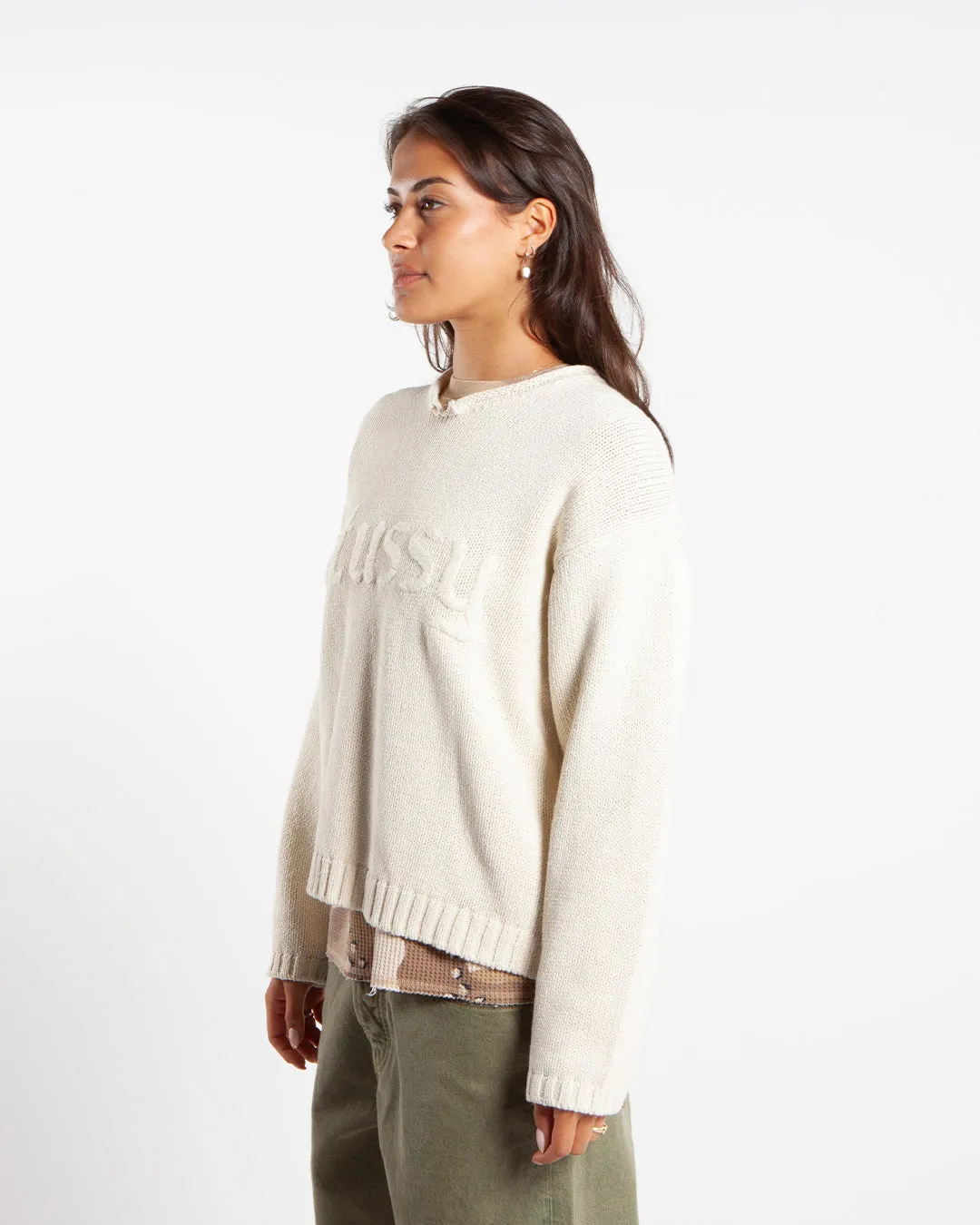 Stüssy Roll V-Neck Logo Sweater Natural