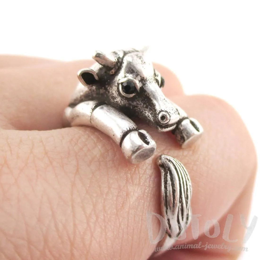 Taurus Bull Cow Shaped Animal Hugging Your Finger Ring in Silver | US Size 5 to 8