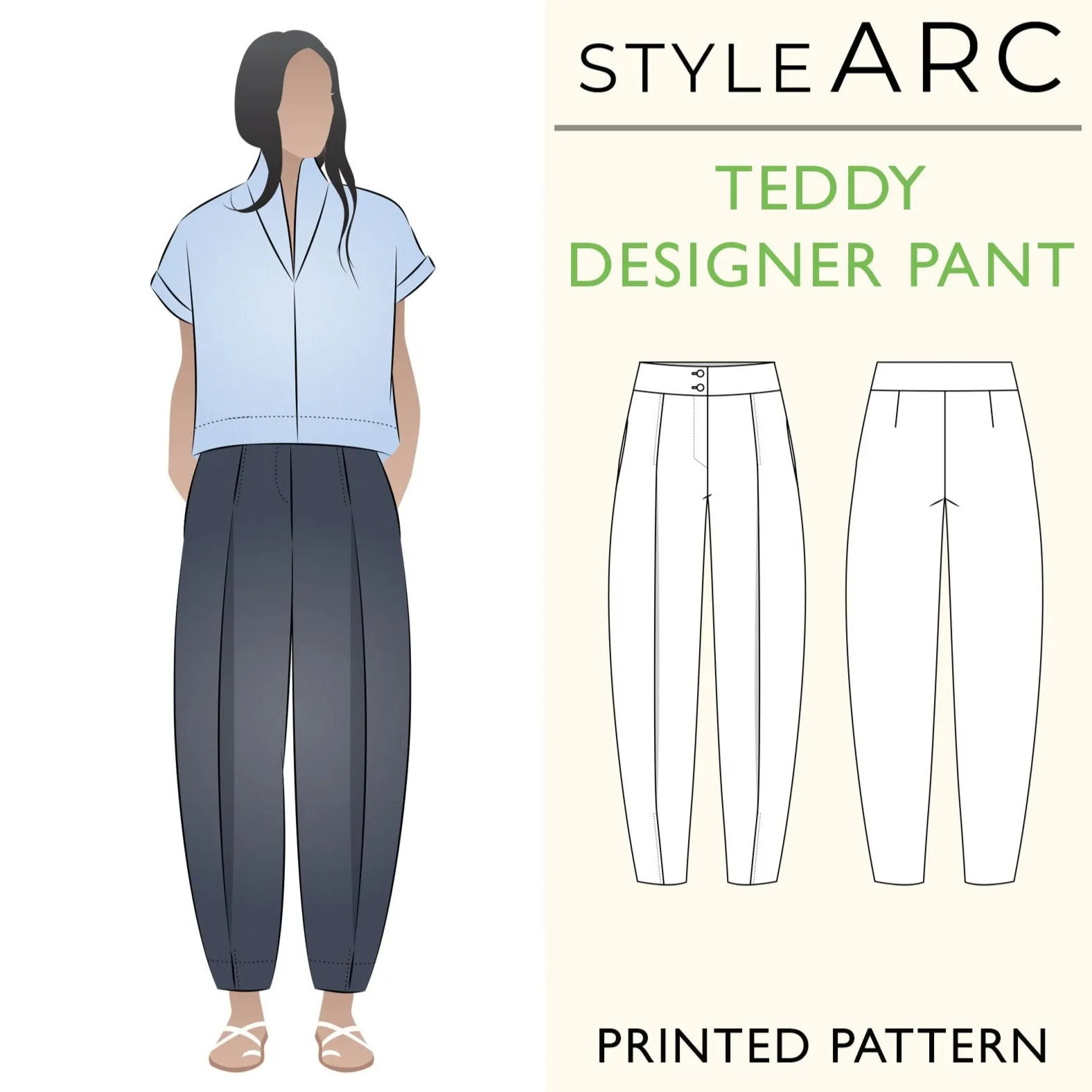 Teddy Designer Pant Sewing Pattern by Style Arc, US Sizes 0-26