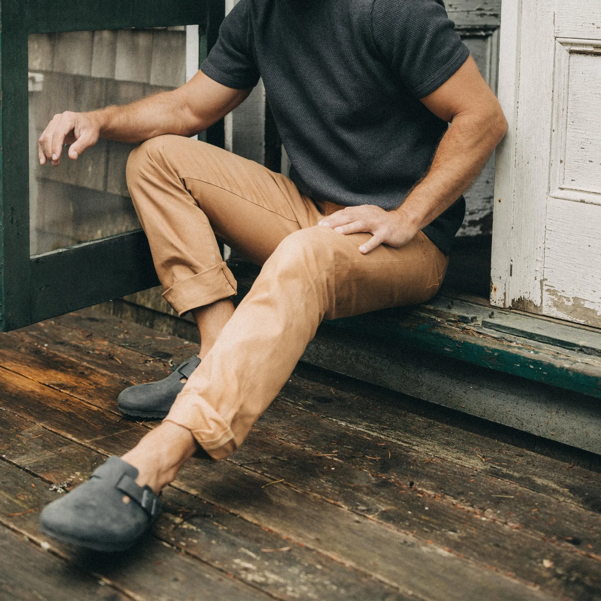 The Democratic All Day Pant in Tobacco Selvage Denim