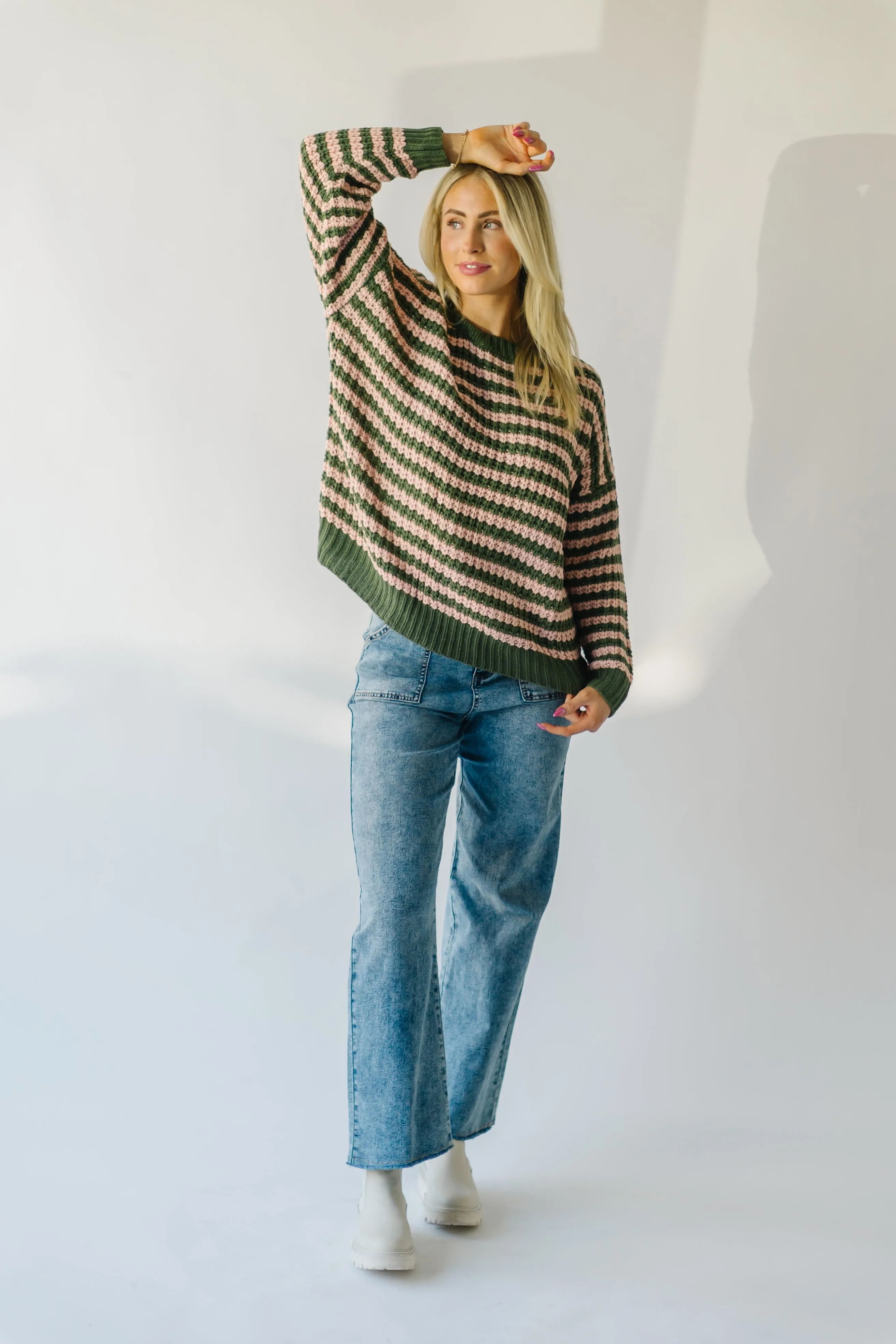 The Marly Striped Knit Sweater in Olive