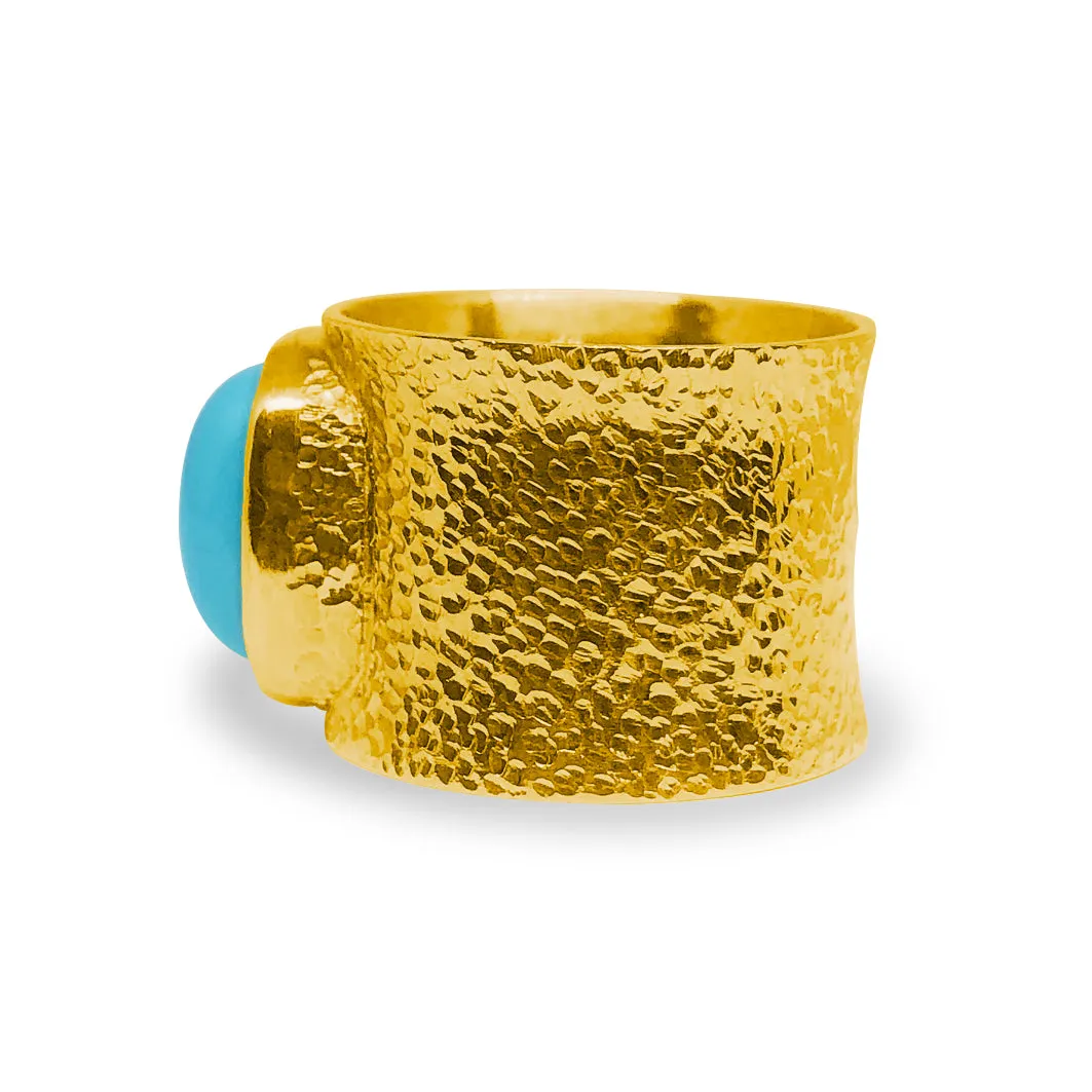 Turquoise Hammered Gold Ring