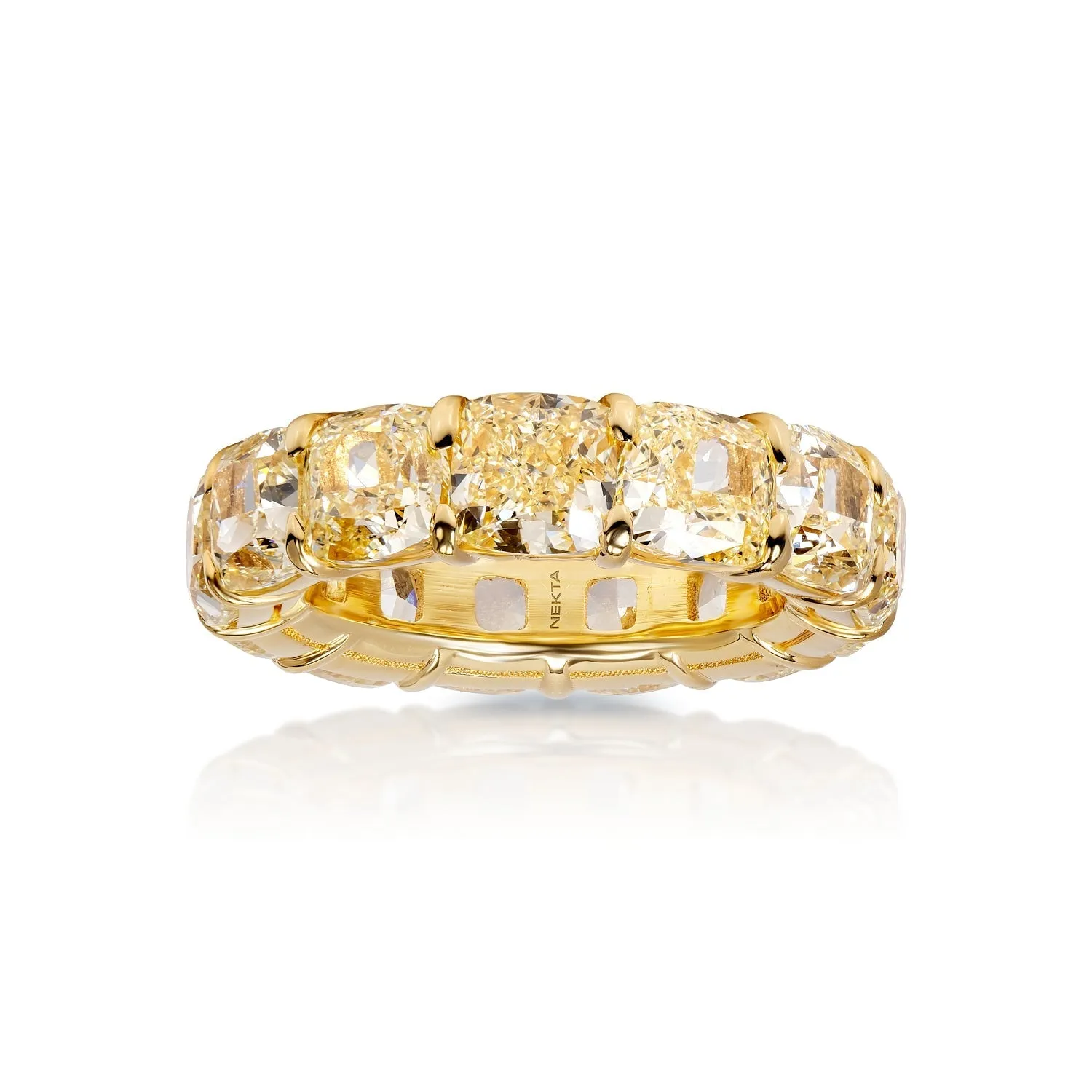 TZE 14 Carat Cushion Cut Diamond Eternity Band in 18K Yellow Gold  Shared Prong 1 ct  By Mike Nekta