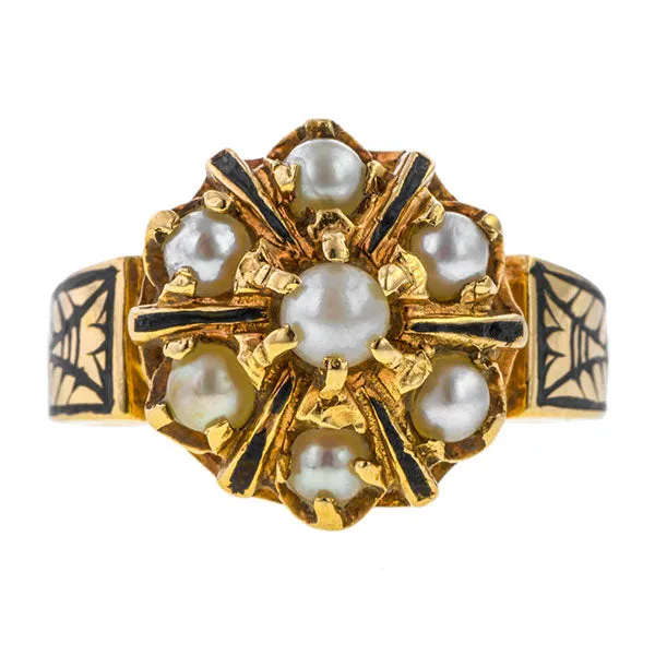 Vintage Pearl Cluster Enamel Ring