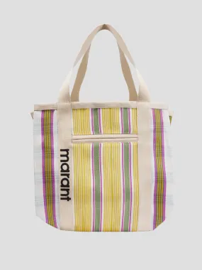 Warden Yellow Striped Nylon Large Tote Beach Bag