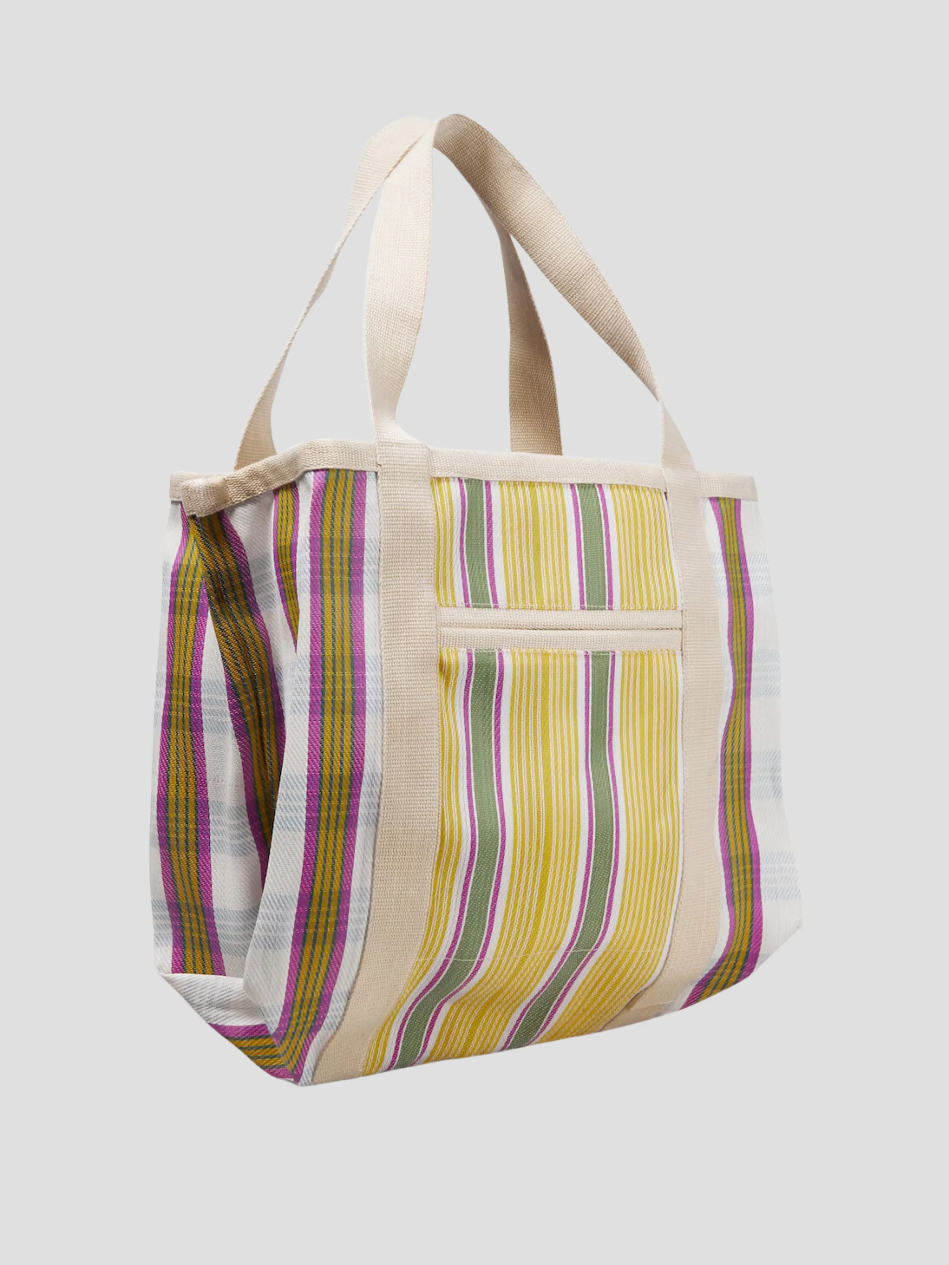 Warden Yellow Striped Nylon Large Tote Beach Bag